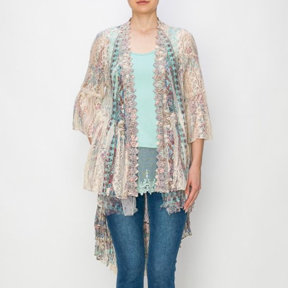 ORIGAMI Sweaters - new ORIGAMI TRIBAL TOURQUISE AZTEC BOHO CARDIGAN KIMONO KAFTAN western SM-4X